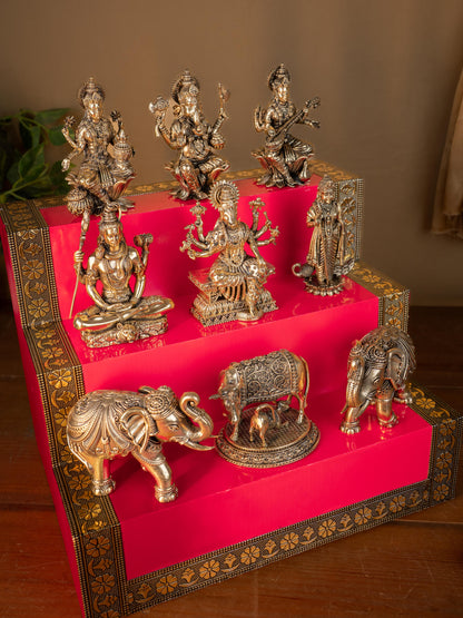 Swarna Golu 3 Step - Gold Oxidized Golu Padi & Brass Antique Idols - WL5422