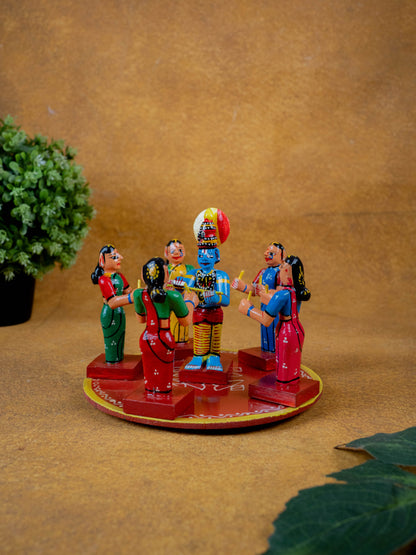 Kondapalli - Kolatam Krishna with Gopikas - 5 inch - WL5432
