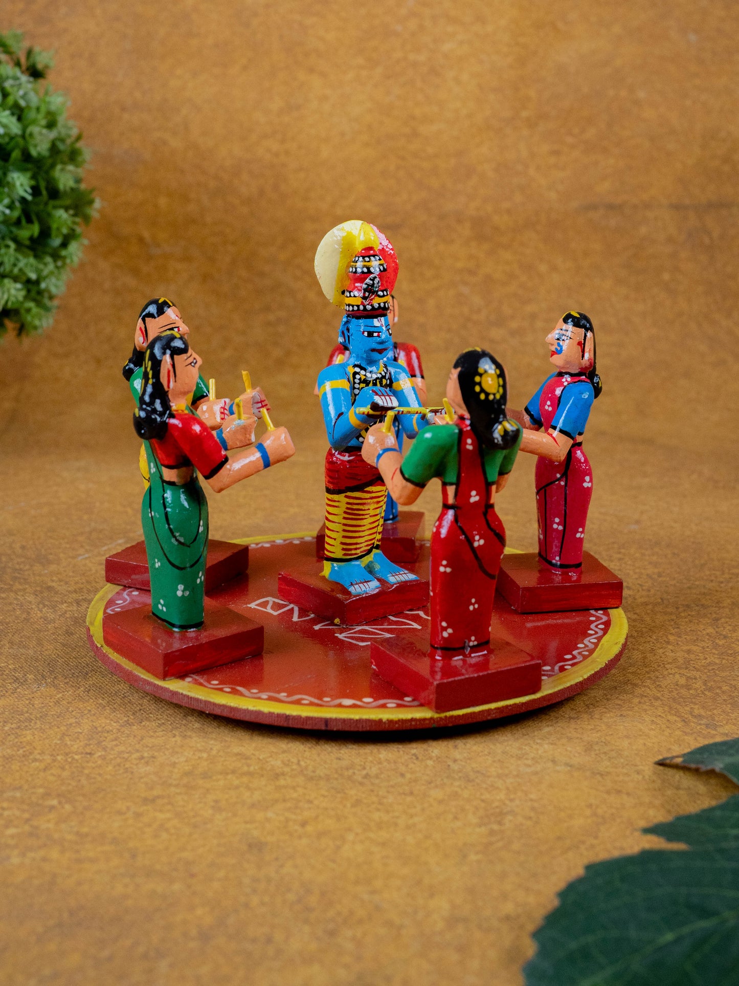 Kondapalli - Kolatam Krishna with Gopikas - 5 inch - WL5432