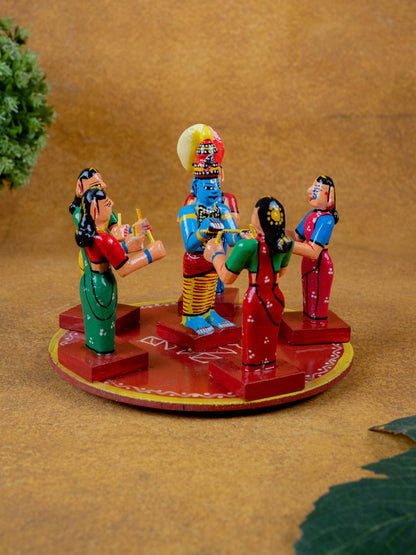 Kondapalli - Kolatam Krishna with Gopikas - 5 inch - WL5432