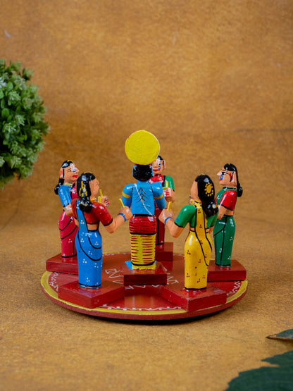 Kondapalli - Kolatam Krishna with Gopikas - 5 inch - WL5432