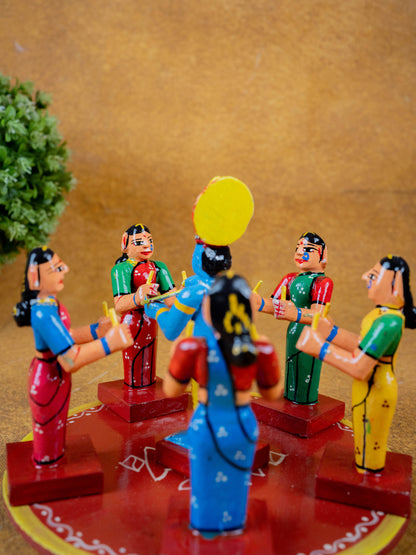 Kondapalli - Kolatam Krishna with Gopikas - 5 inch - WL5432