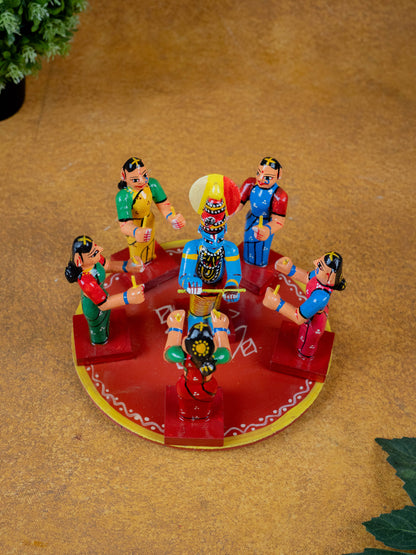 Kondapalli - Kolatam Krishna with Gopikas - 5 inch - WL5432