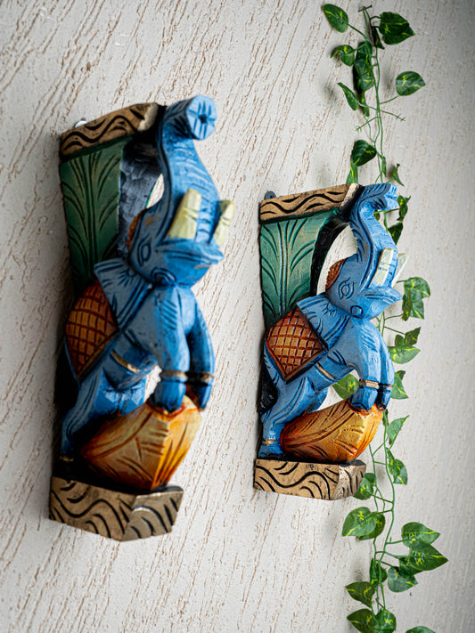 Wooden Carved Elephant Bracket - 12 inch - Set of 2 - WL5436