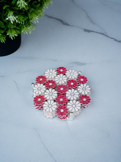 White Metal Decorative Floral Coaster Set - Pink - WL5437-1