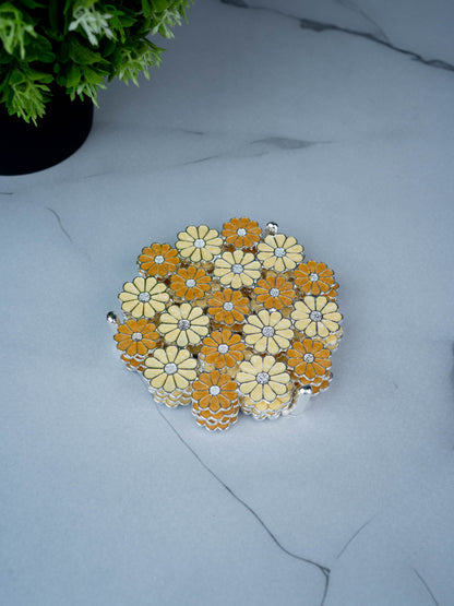 White Metal Decorative Floral Coaster Set - Yellow - WL5437-2