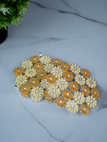 White Metal Decorative Floral Coaster Set - Yellow - WL5437-2