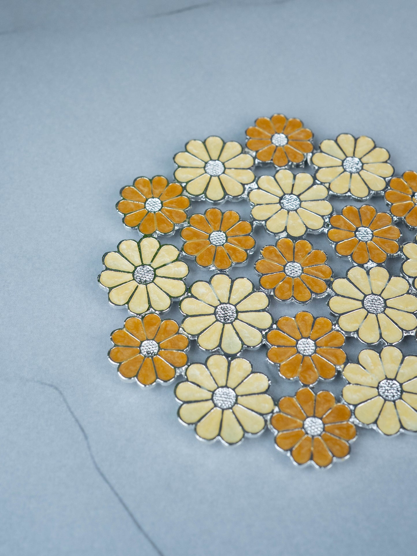 White Metal Decorative Floral Coaster Set - Yellow - WL5437-2