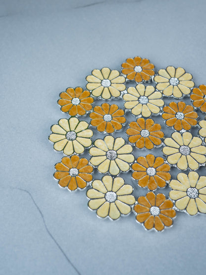 White Metal Decorative Floral Coaster Set - Yellow - WL5437-2