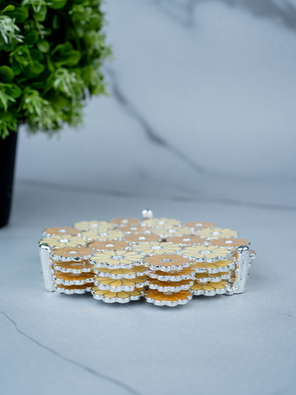 White Metal Decorative Floral Coaster Set - Yellow - WL5437-2
