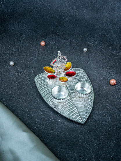 White Metal Ganesha Manjal-Kumkum Holder - Red - WL5438-1