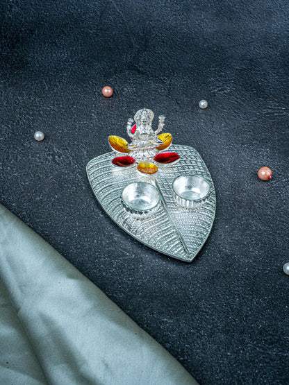 White Metal Lakshmi Manjal-Kumkum Holder - Red - WL5438-2