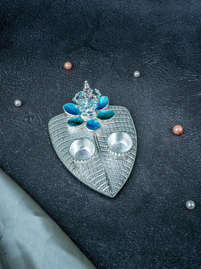 White Metal Ganesha Manjal-Kumkum Holder - Blue - WL5439-1