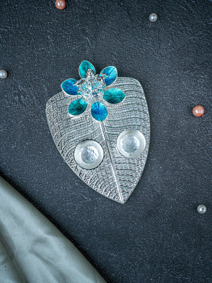 White Metal Ganesha Manjal-Kumkum Holder - Blue - WL5439-1