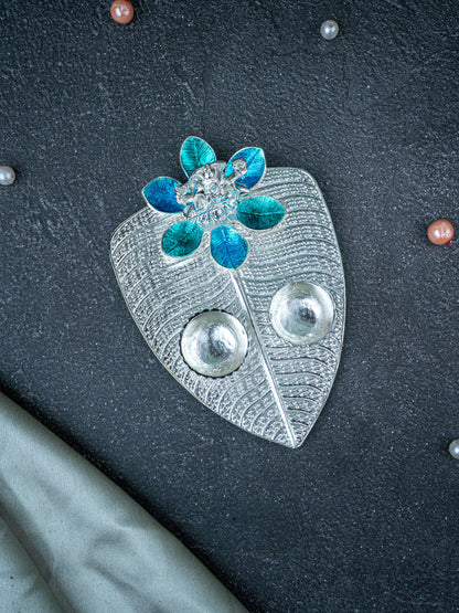 White Metal Lakshmi Manjal-Kumkum Holder - Blue - WL5439-2