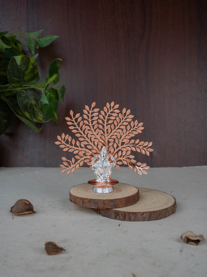 White Metal Ganesha Idol with Tree of Prosperity - Copper - WL5440-1