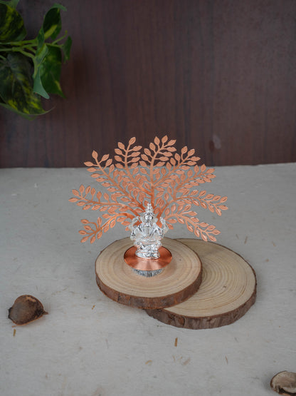 White Metal Ganesha Idol with Tree of Prosperity - Copper - WL5440-1