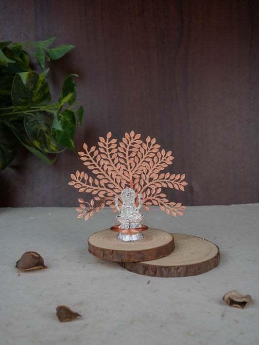 White Metal Lakshmi Idol with Tree of Prosperity - Copper - WL5440-2