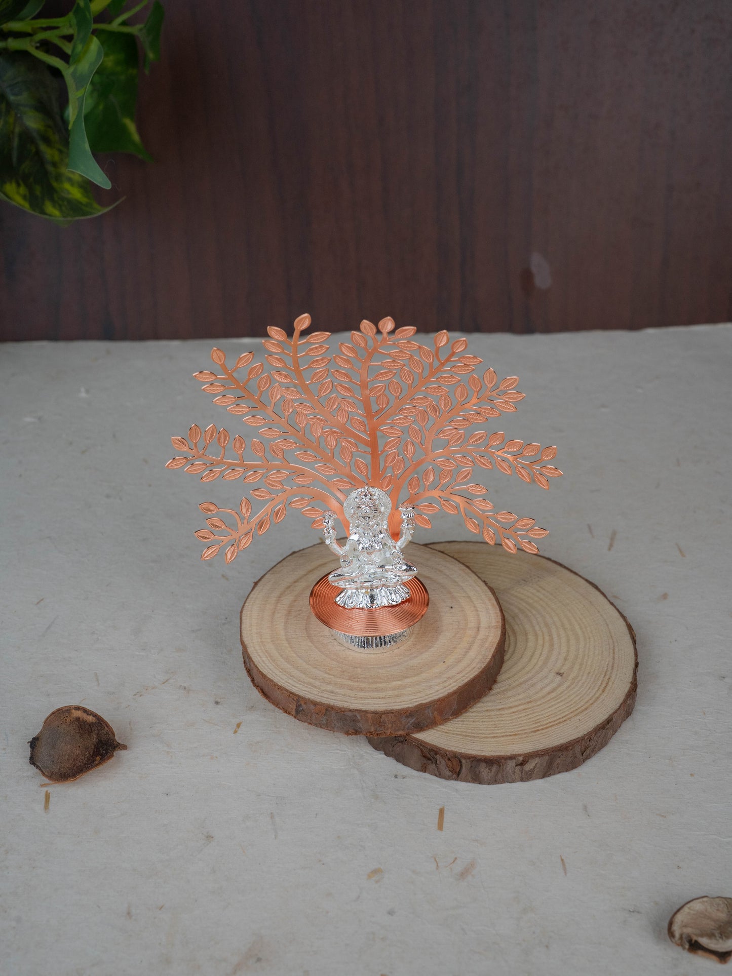 White Metal Lakshmi Idol with Tree of Prosperity - Copper - WL5440-2
