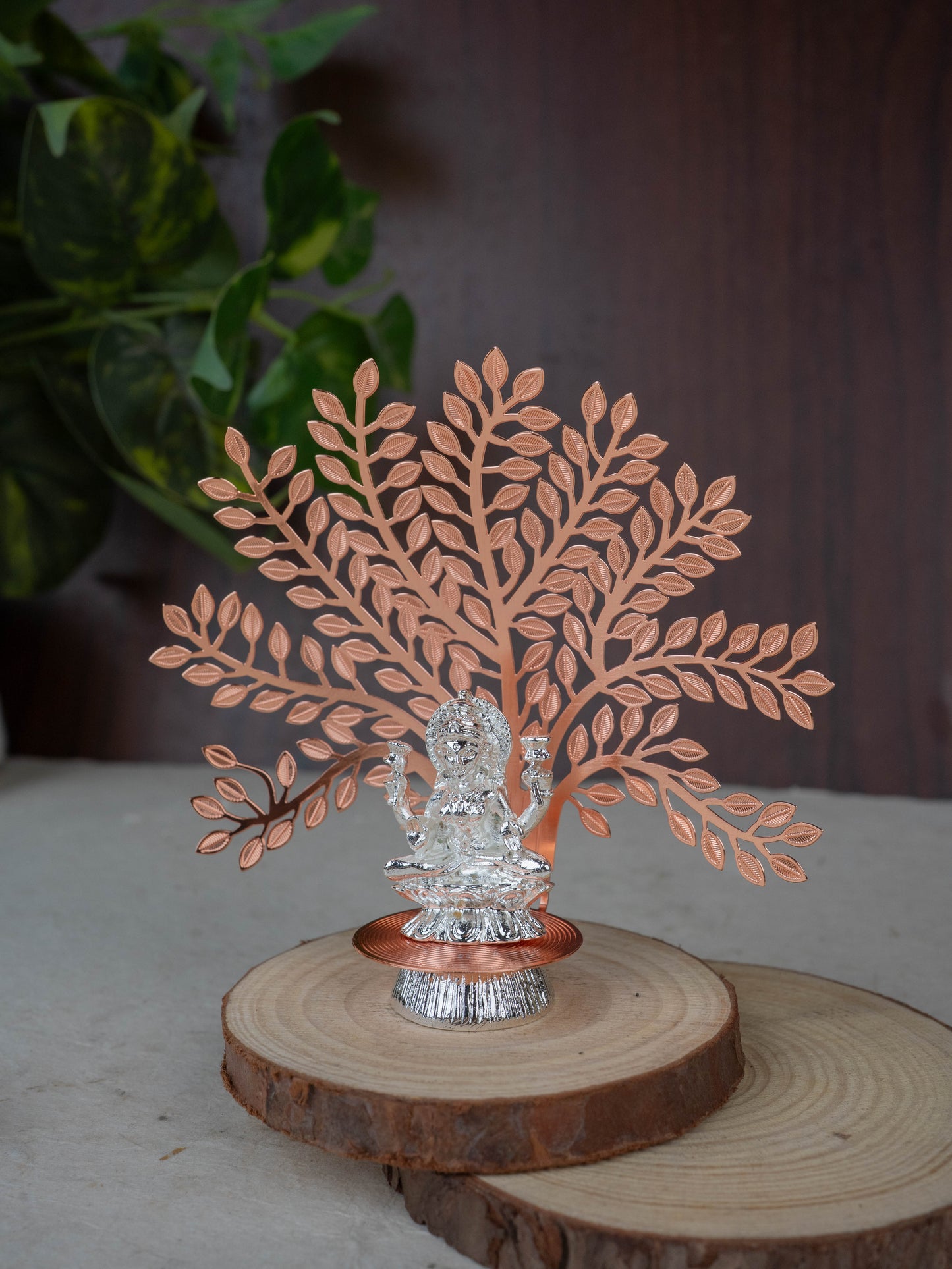 White Metal Lakshmi Idol with Tree of Prosperity - Copper - WL5440-2