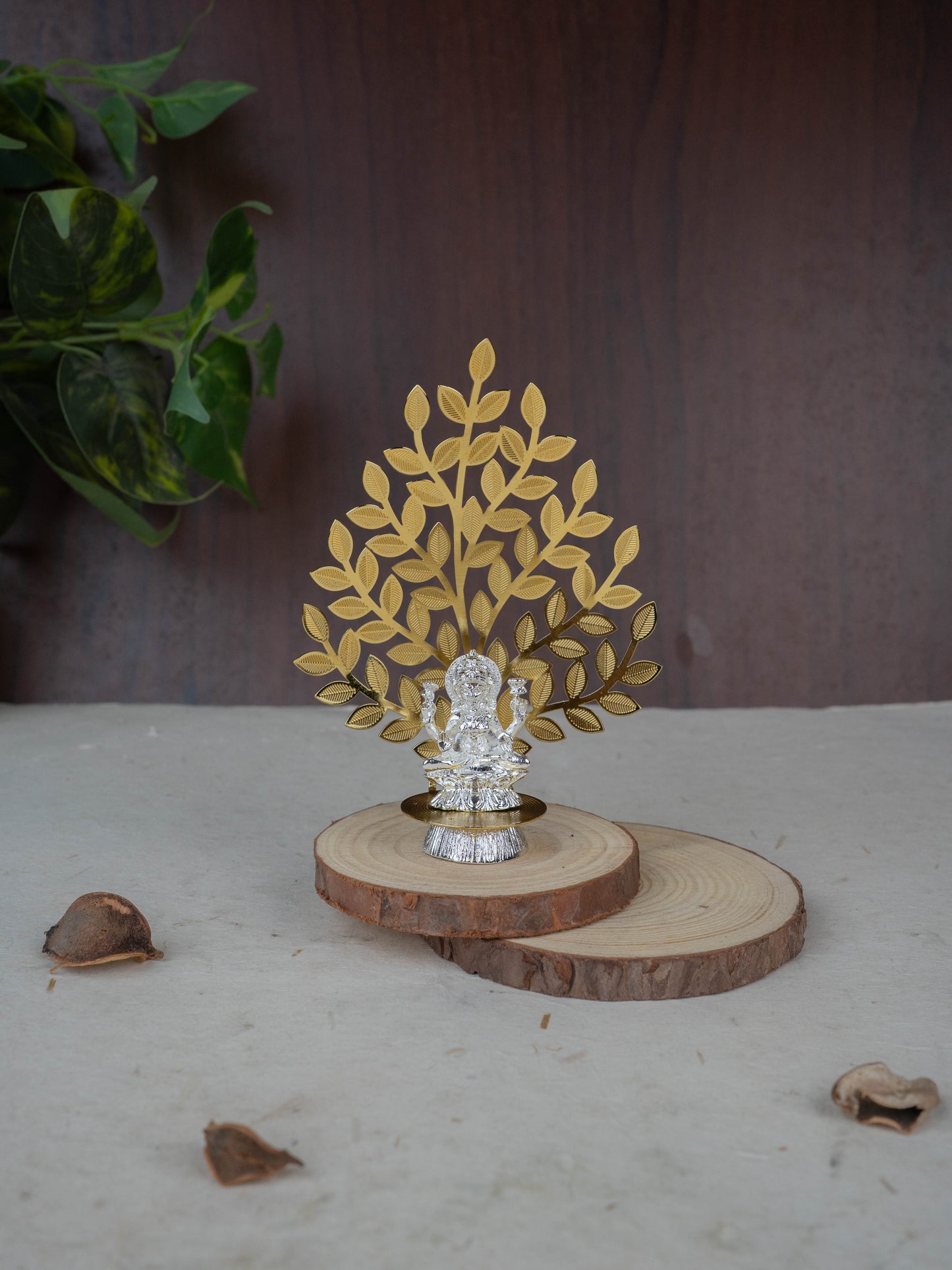 White Metal Lakshmi Idol with Tree of Prosperity - Gold - WL5441-2