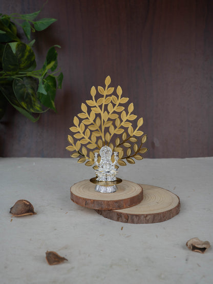 White Metal Lakshmi Idol with Tree of Prosperity - Gold - WL5441-2