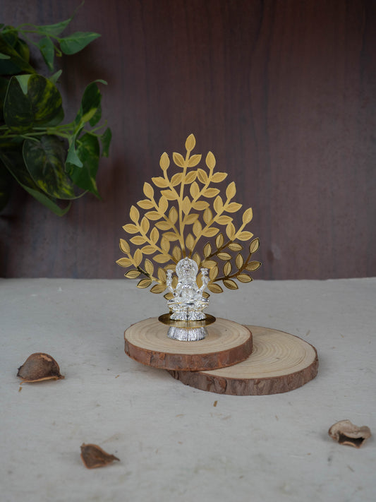 White Metal Lakshmi Idol with Tree of Prosperity - Gold - WL5441-2