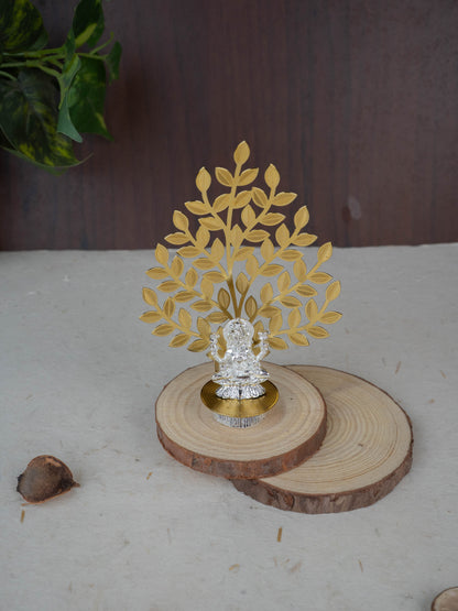 White Metal Lakshmi Idol with Tree of Prosperity - Gold - WL5441-2