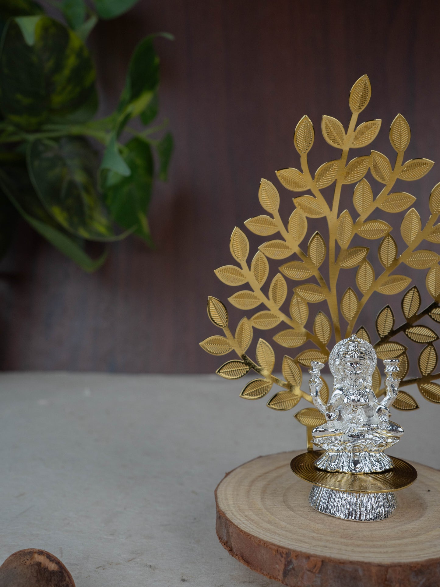 White Metal Lakshmi Idol with Tree of Prosperity - Gold - WL5441-2