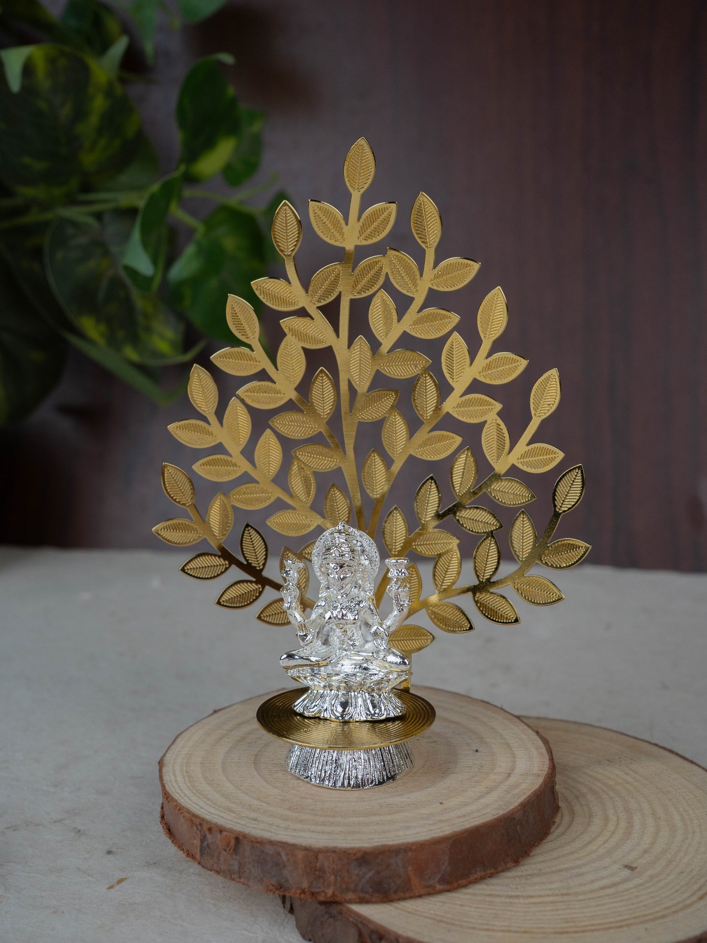 White Metal Lakshmi Idol with Tree of Prosperity - Gold - WL5441-2