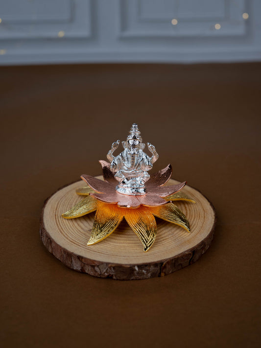 White Metal Lord Ganesha on Designer Lotus - WL5442-1