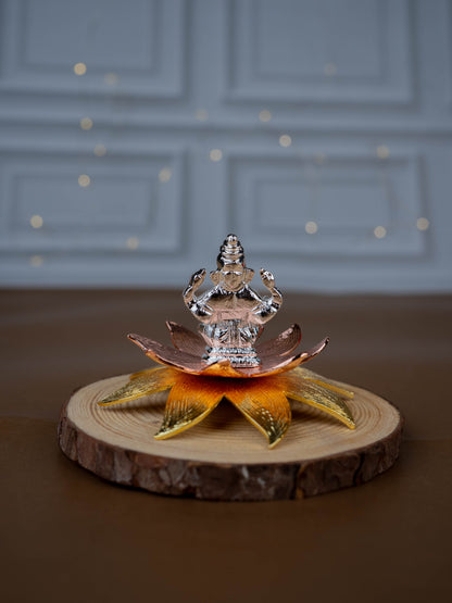 White Metal Lord Ganesha on Designer Lotus - WL5442-1