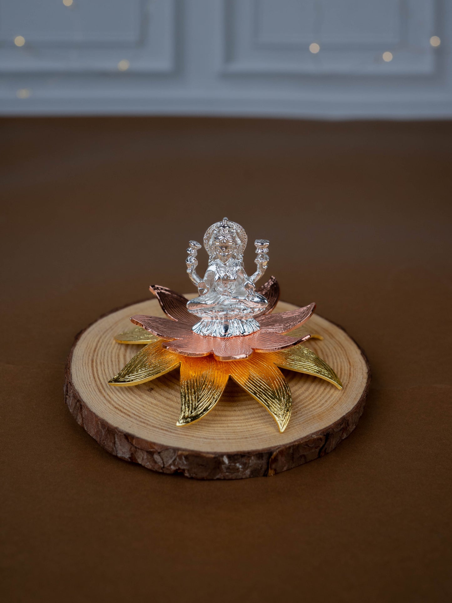 White Metal Lord Lakshmi on Designer Lotus - WL5442-2