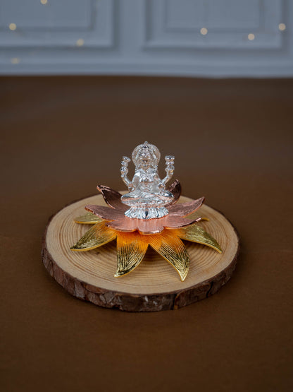 White Metal Lord Lakshmi on Designer Lotus - WL5442-2