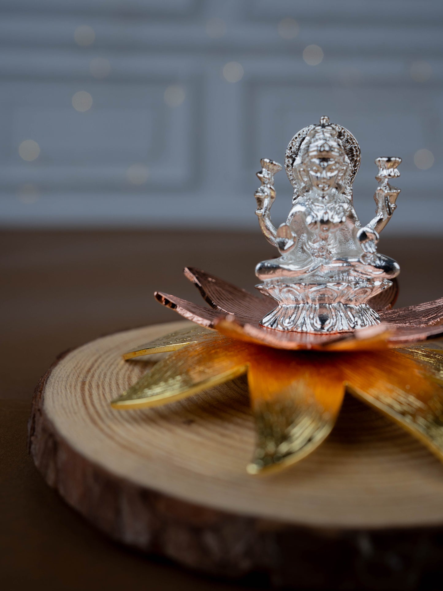 White Metal Lord Lakshmi on Designer Lotus - WL5442-2