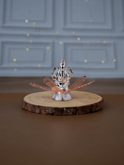 White Metal Lord Ganesha on Contemporary Floral Base - WL5443-1