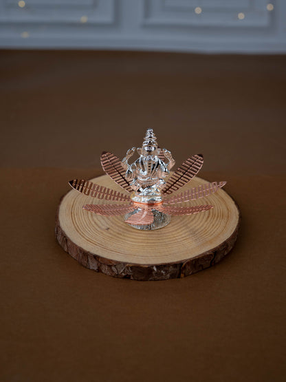 White Metal Lord Ganesha on Contemporary Floral Base - WL5443-1