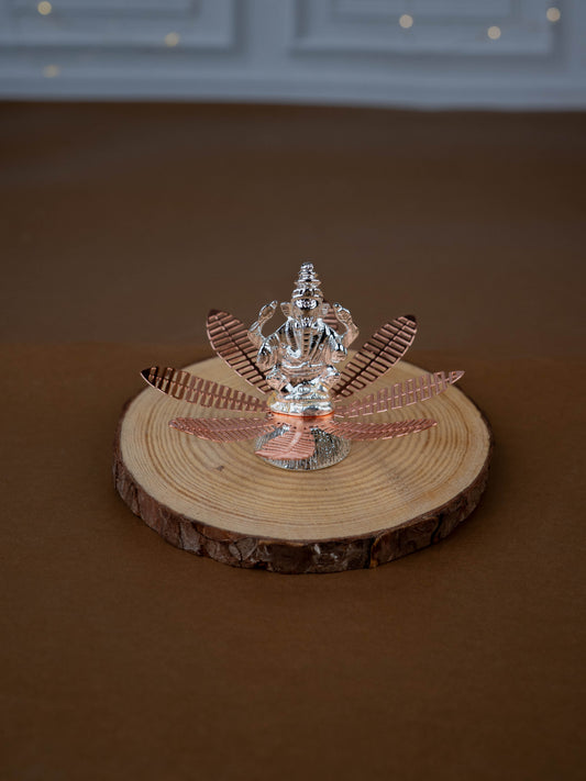 White Metal Lord Ganesha on Contemporary Floral Base - WL5443-1