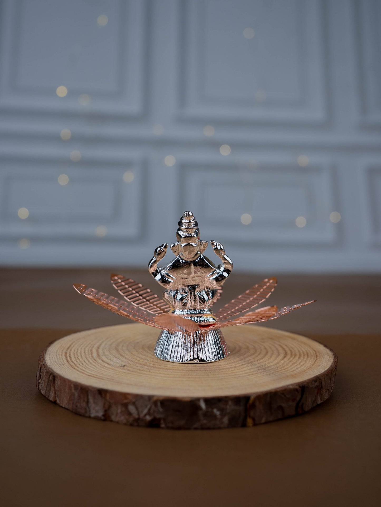 White Metal Lord Ganesha on Contemporary Floral Base - WL5443-1