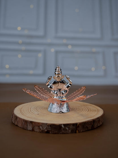 White Metal Lord Ganesha on Contemporary Floral Base - WL5443-1