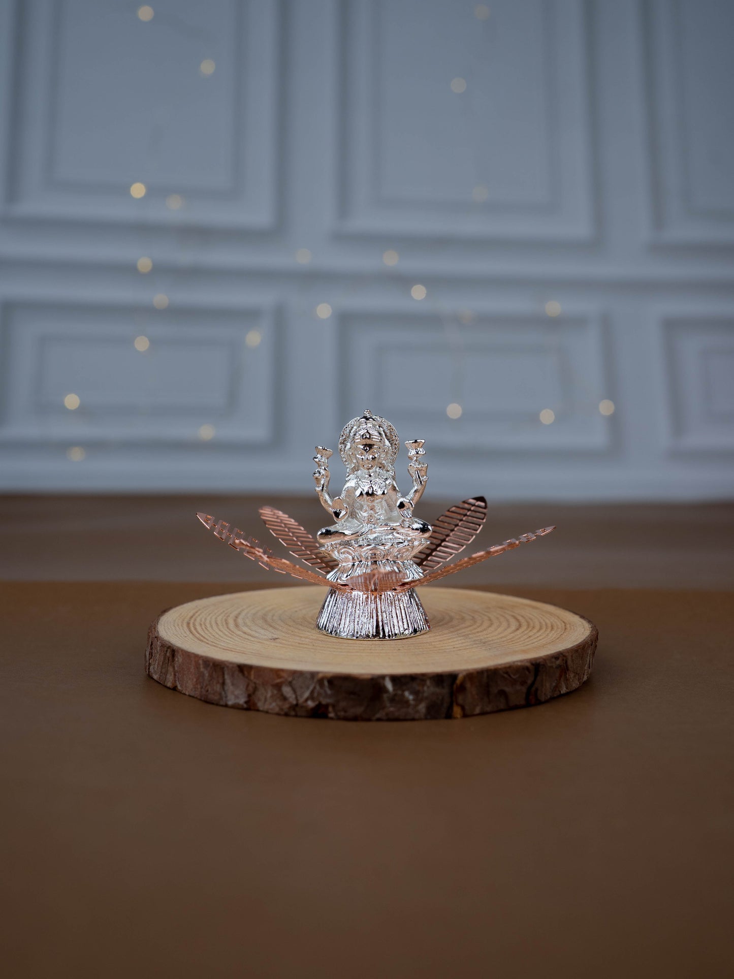 White Metal Lord Lakshmi on Contemporary Floral Base - WL5443-2