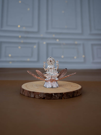 White Metal Lord Lakshmi on Contemporary Floral Base - WL5443-2