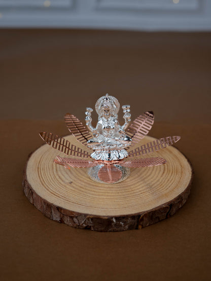 White Metal Lord Lakshmi on Contemporary Floral Base - WL5443-2