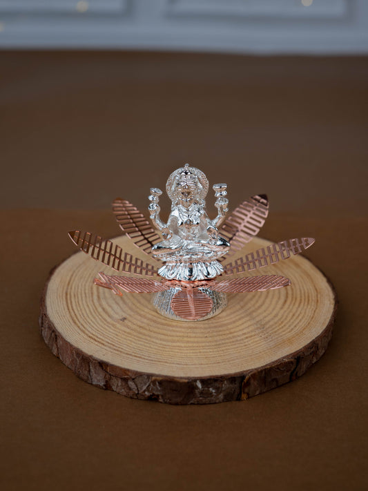 White Metal Lord Lakshmi on Contemporary Floral Base - WL5443-2
