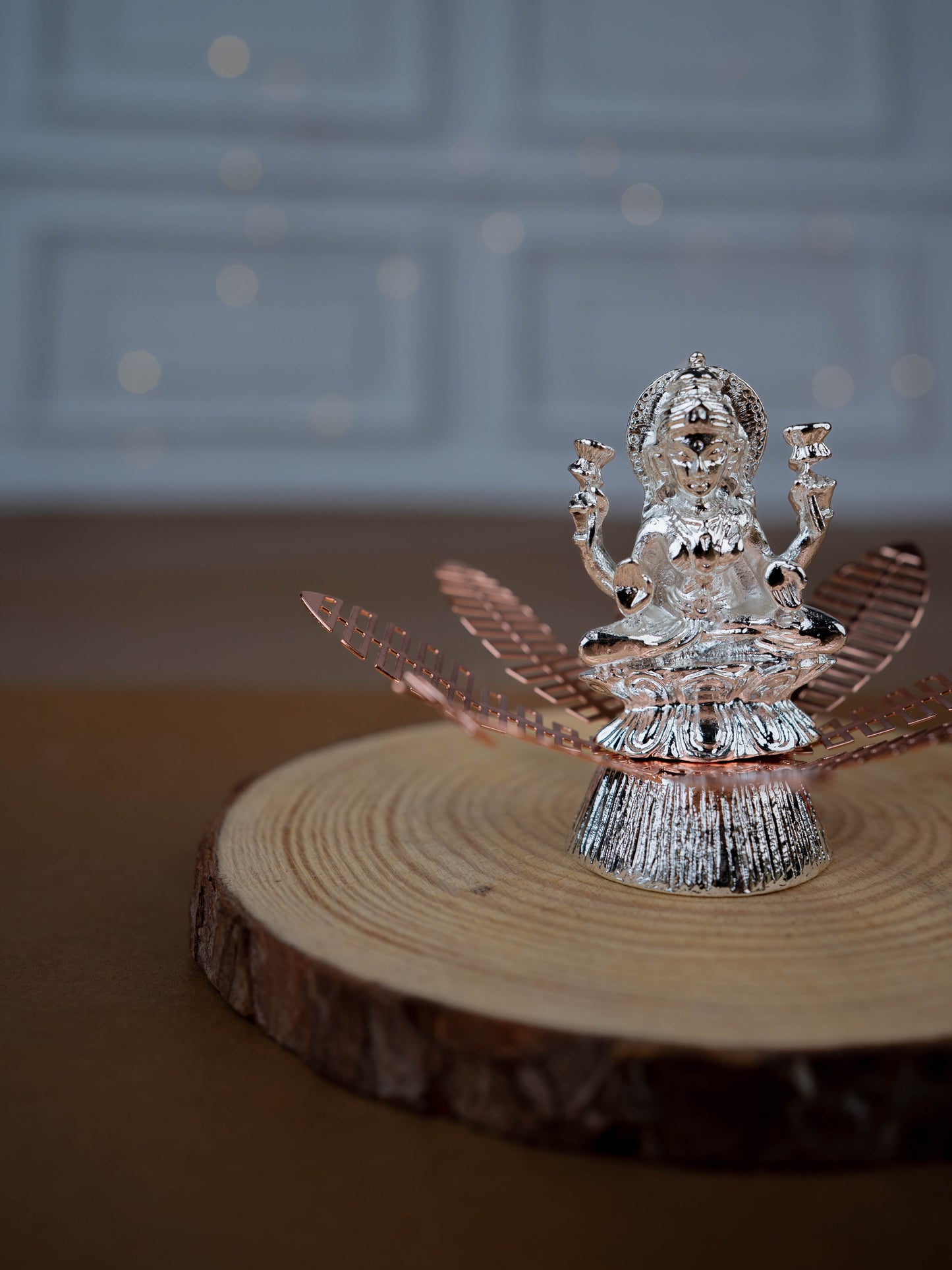 White Metal Lord Lakshmi on Contemporary Floral Base - WL5443-2
