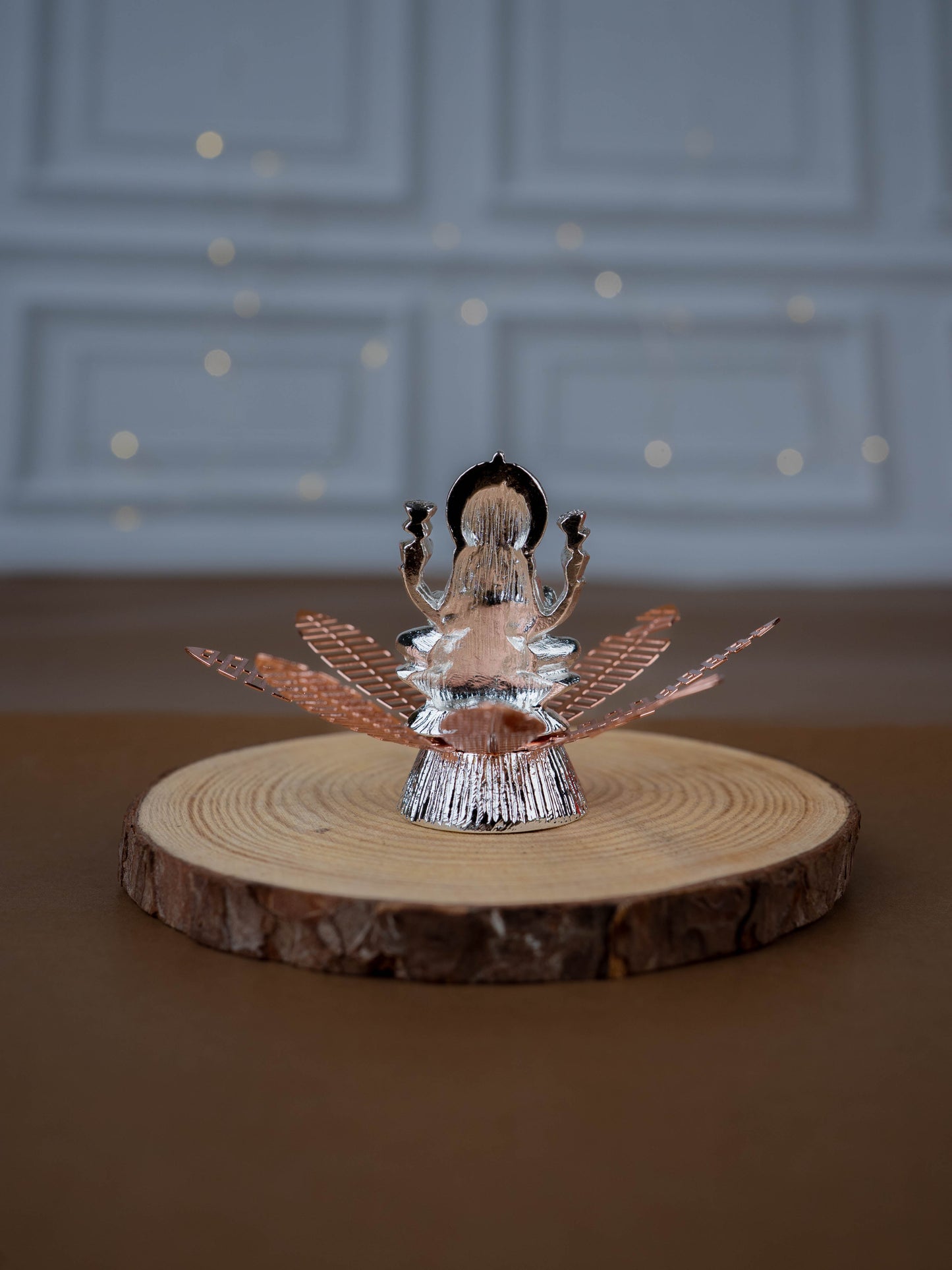 White Metal Lord Lakshmi on Contemporary Floral Base - WL5443-2