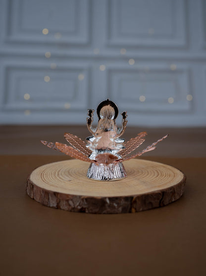 White Metal Lord Lakshmi on Contemporary Floral Base - WL5443-2
