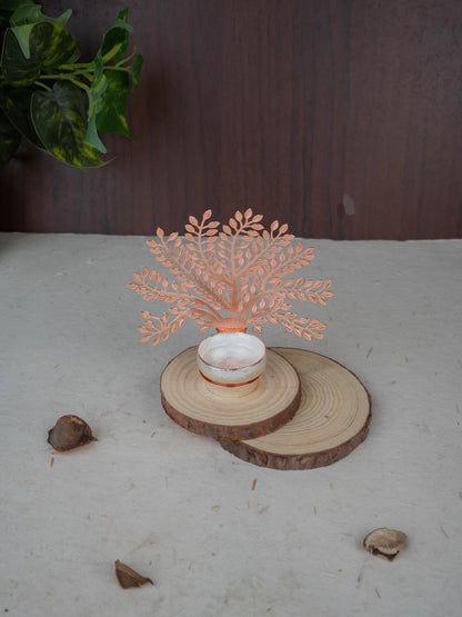 White Metal T-Light Holder with Tree of Prosperity - WL5444