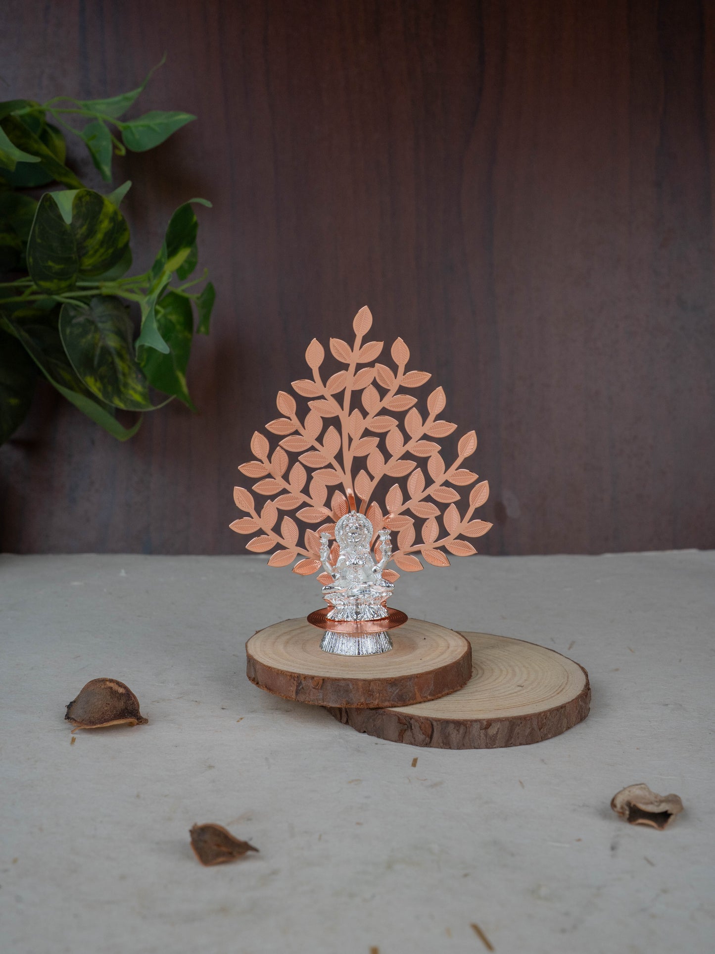 White Metal Lakshmi Idol with Tree of Prosperity - Copper - WL5445-2