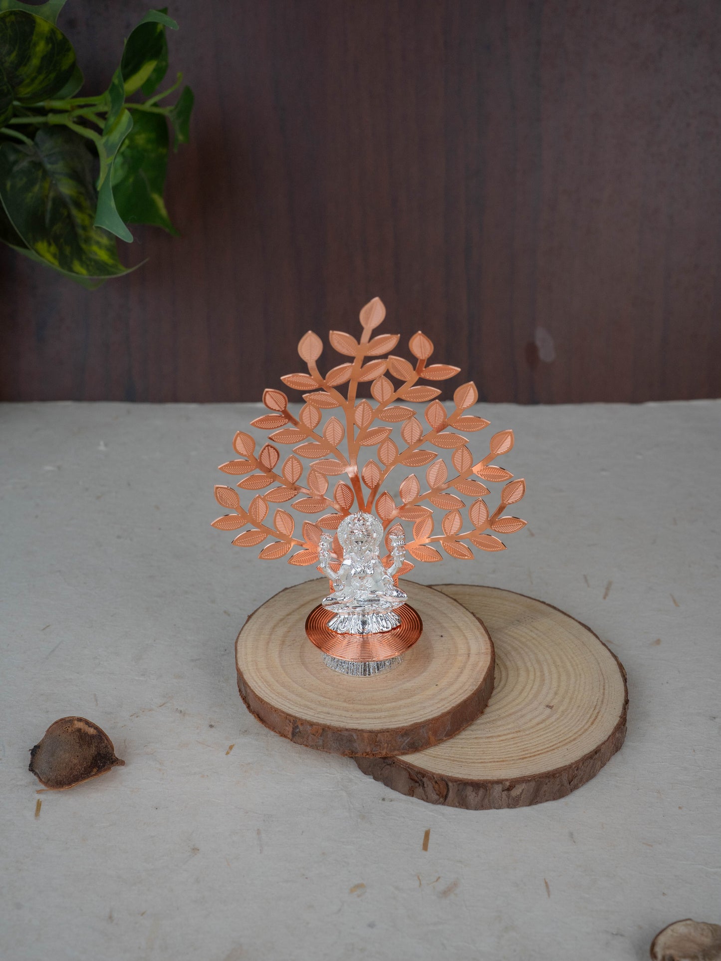 White Metal Lakshmi Idol with Tree of Prosperity - Copper - WL5445-2